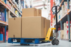 Cardboard boxes on pallet in warehouse